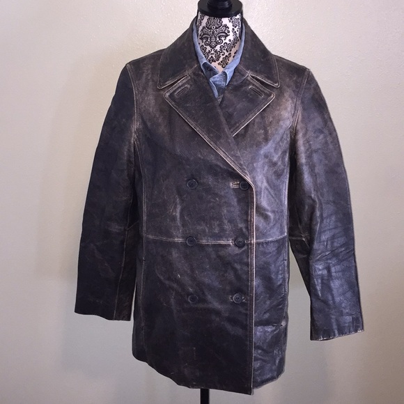 Dockers Other - Dockers Distressed Leather 6-Button Pea Coat Sz-L